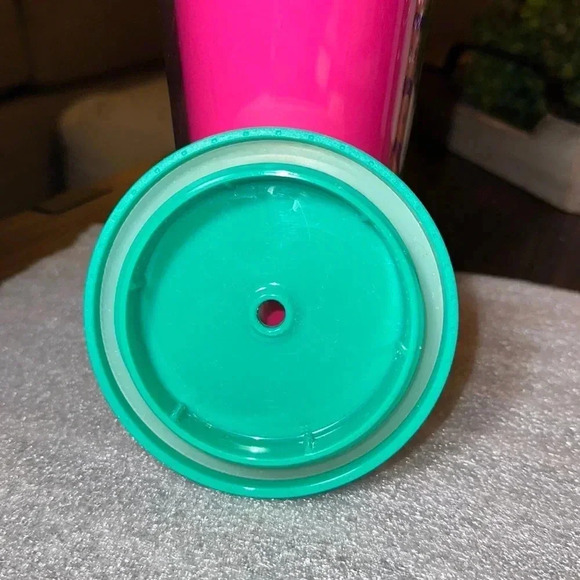 2014 Starbucks Coffee Co. Neon Pink Yellow Lettering Cold Cup Tumbler Venti 24oz - Picture 6 of 7